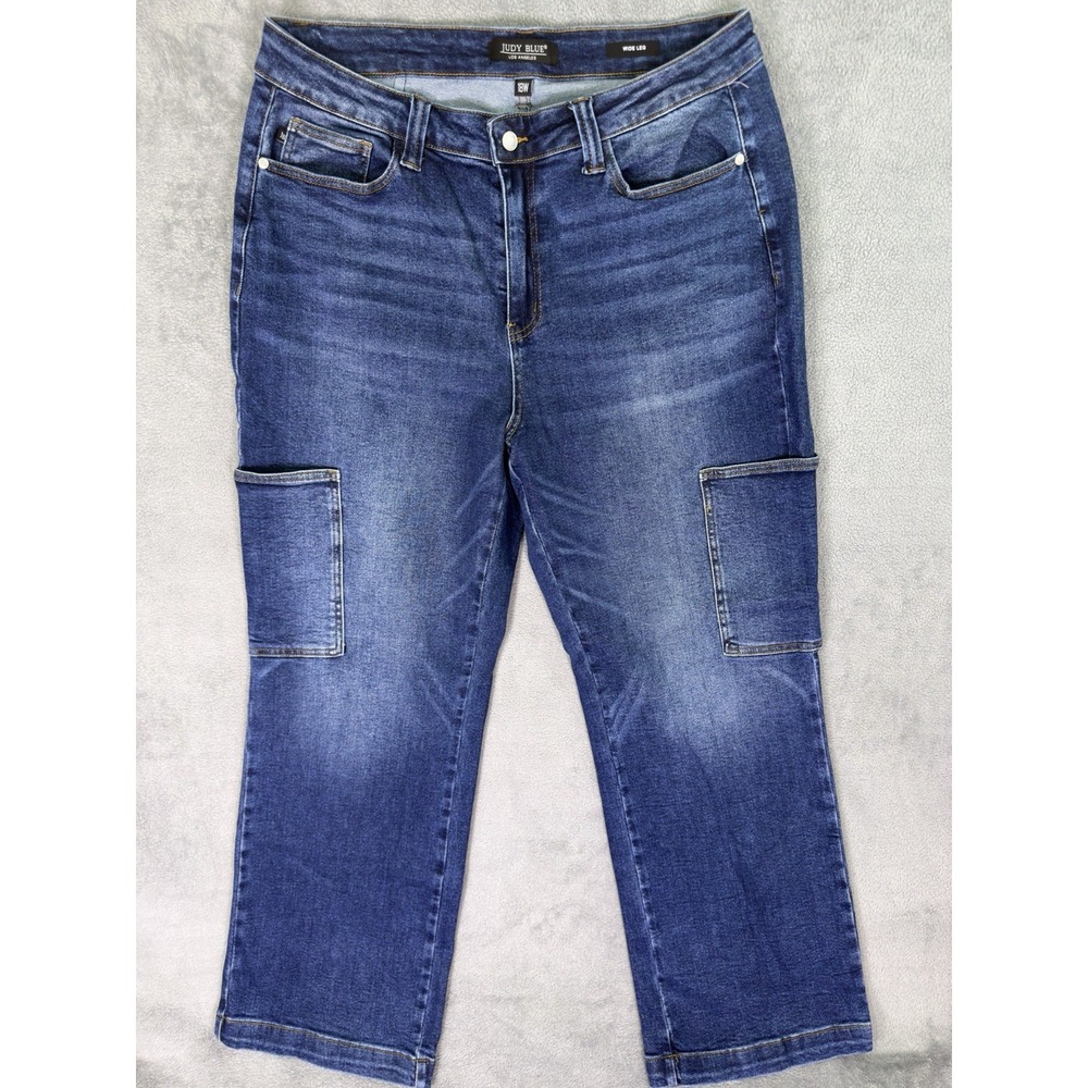 Judy Blue Jeans Womens 18W Plus Blue Dark Wash High Rise Wide Leg Stretch